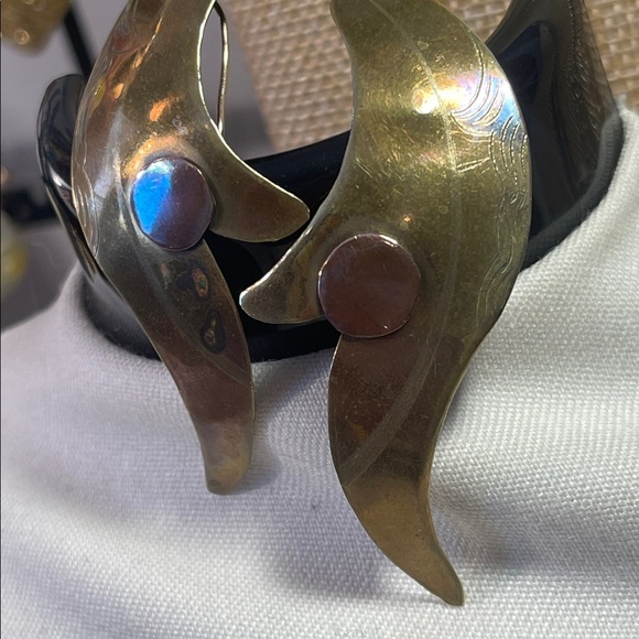 Vintage Brass with Copper accent pierced earrings - Picture 3 of 9